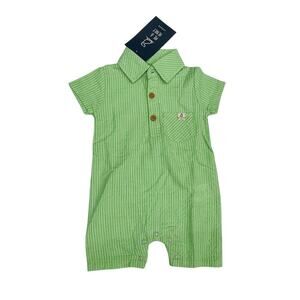 NWT Me & Henry London 6/9M Lime Seersucker Polo Romper